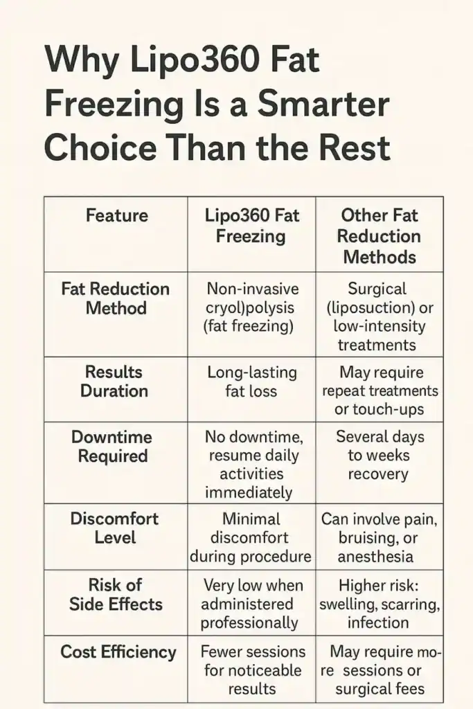 Is it possible to permanently freeze fat cells? 2 Table showing benefits of fat freezing to remove fat cells Shepperton Green from Lipo 360