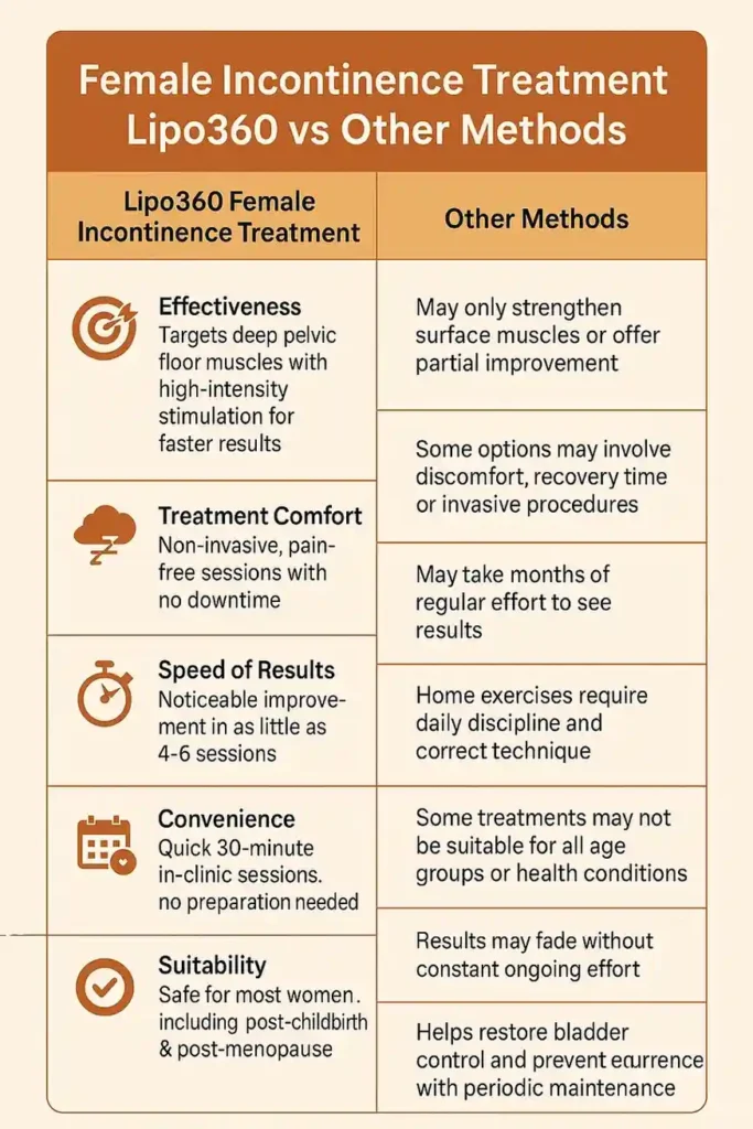 Comprehensive Guide To Female Incontinence Treatment Options 1 Table showing benefits of incontinence treatment Shepperton Green
