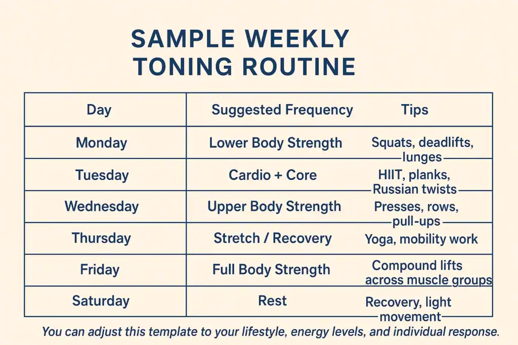 Achieving the Perfect Tone: How Often Should You Exercise for Results? 4 Weekly exercise Shepperton Green plan graphic